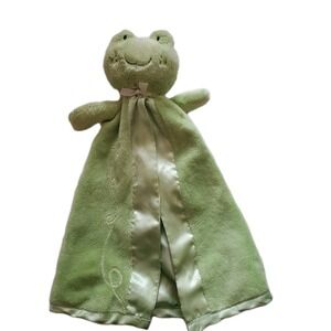 Vtg Carters Frog "I Am Cute" Lovey Security Blanket Silky Satin Green Rattle